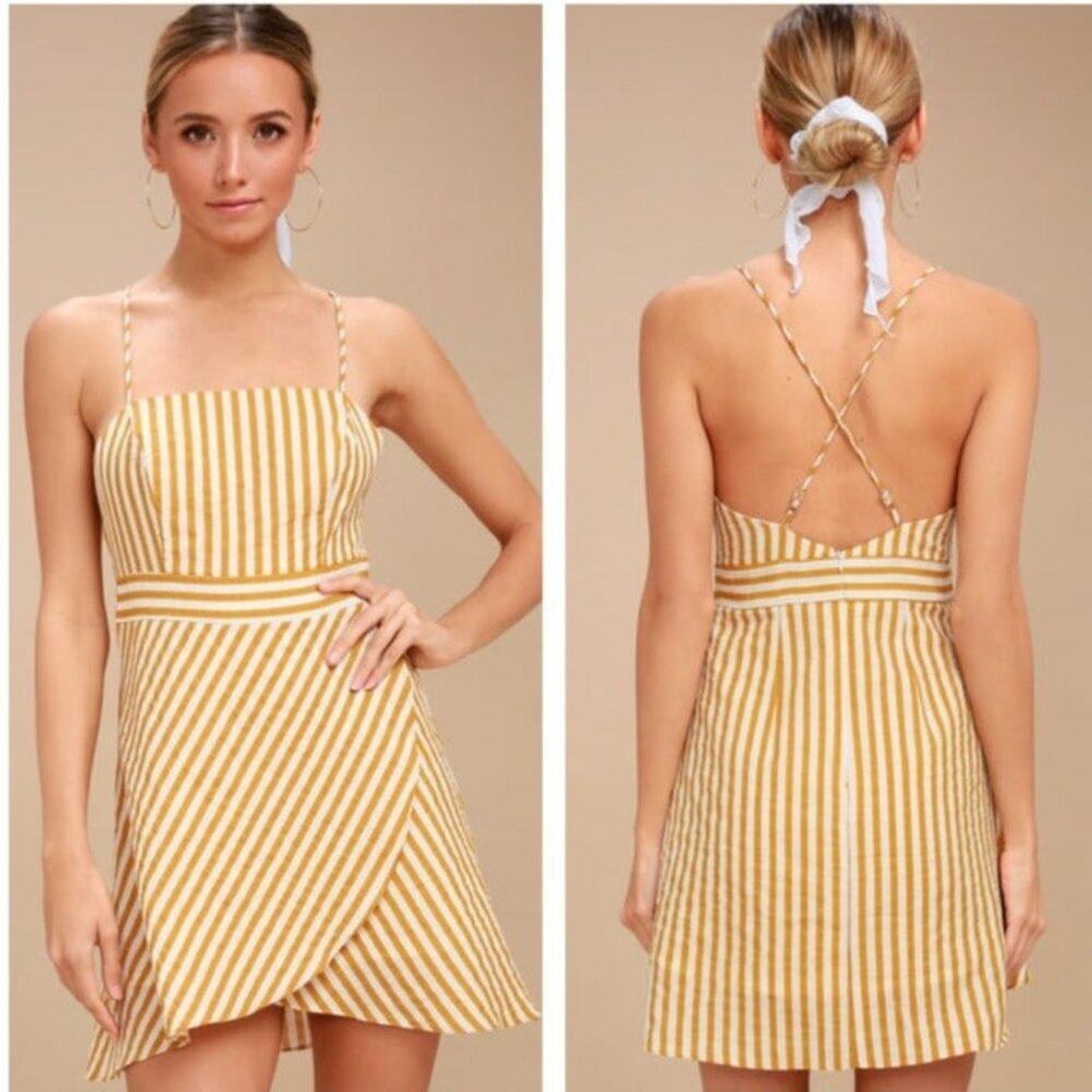 Lulu's Central Park Yellow Striped Mini Dress